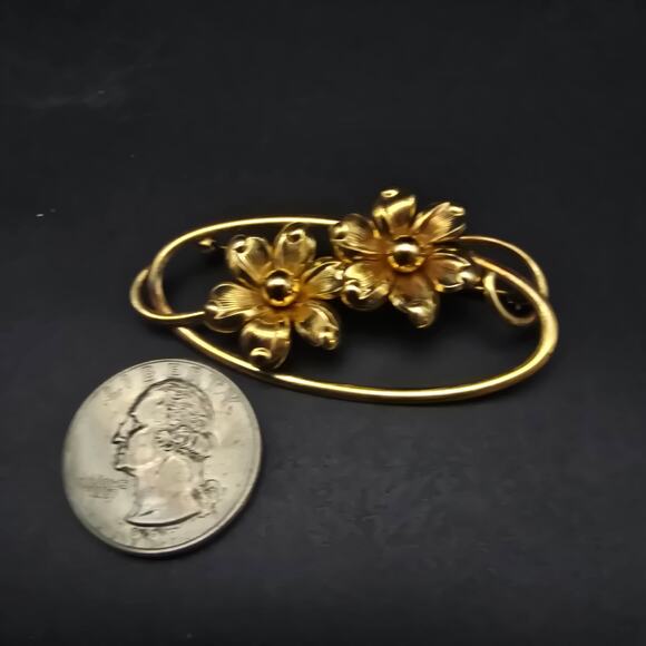 Forstner 12K Gold Filled Floral Brooch Oval Two Flowers Vintage Jewelry - Picture 2 of 7